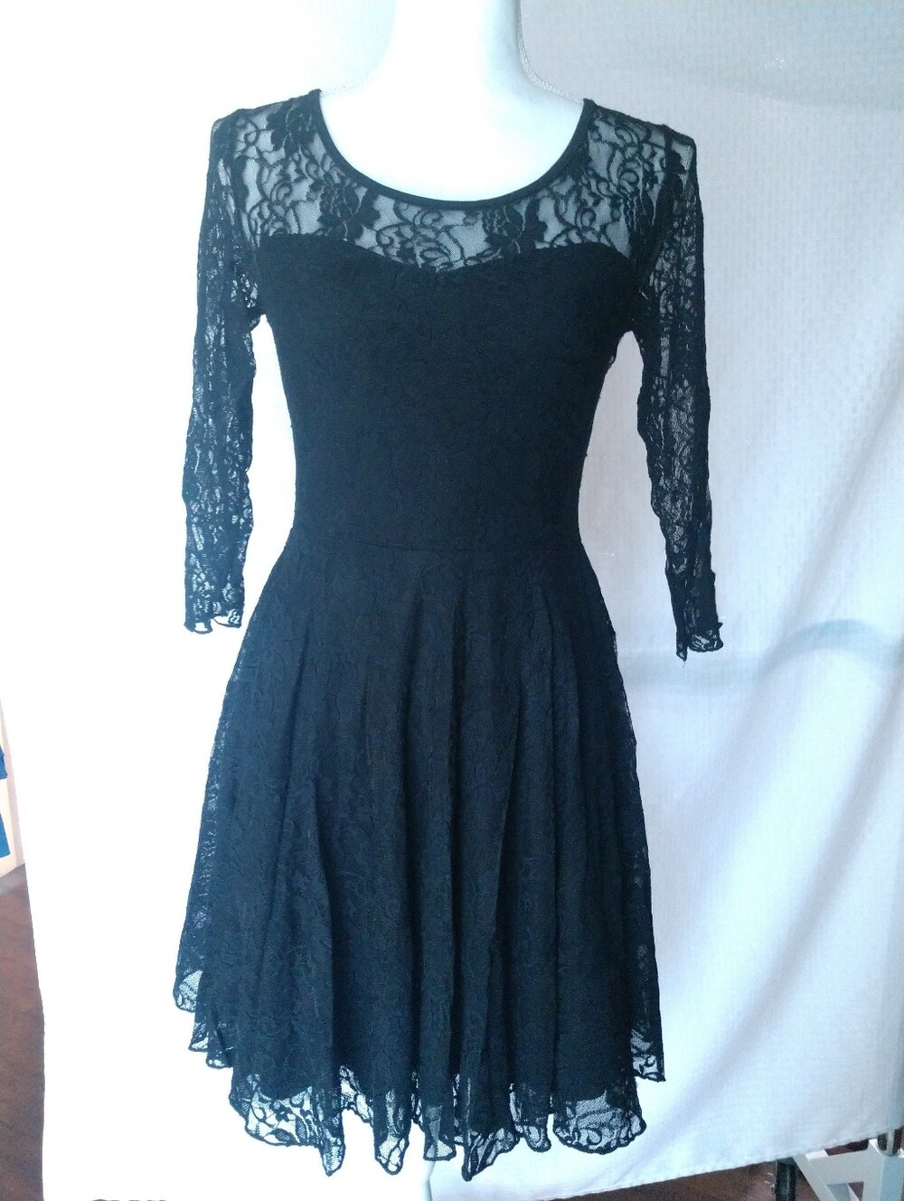 Induit Black Lace Skater Dress 90s Y2K Italy Goth Romantic XS Witchy